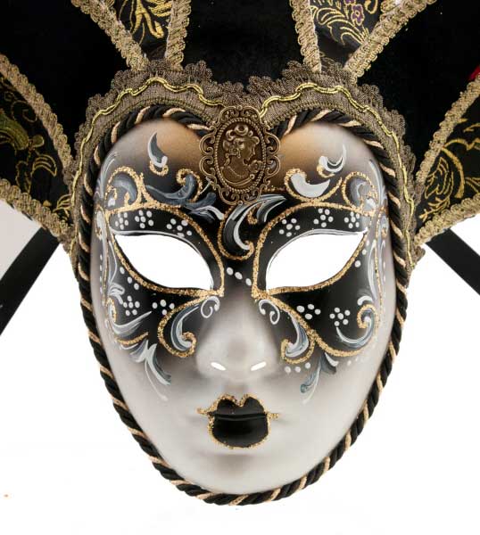 Masque Volto Jolly Noir et Doré à 7 Pointes – Artisanat Authentique de Venise