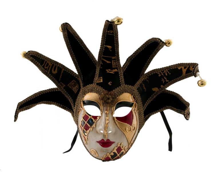 Masque Volto Jolly Noir et Doré à 7 Pointes – Artisanat Authentique de Venise