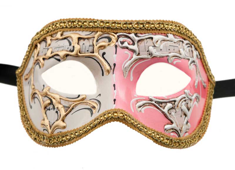 Masque Colombine Night and Day Doré et Rose Saumon – Artisanat Authentique de Venise