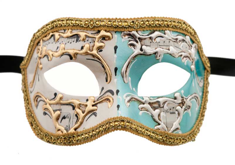 Masque Colombine Night and Day Doré et Bleu Ciel – Artisanat Authentique de Venise