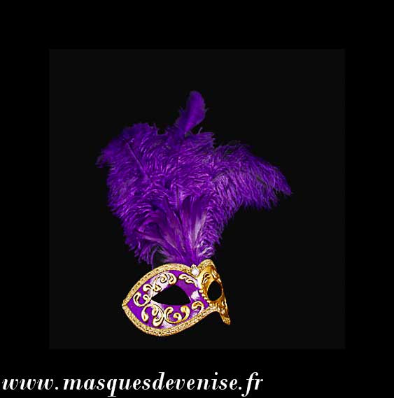 Masque Loup Vénitien Violet à Plumes – Artisanat Authentique de Venise