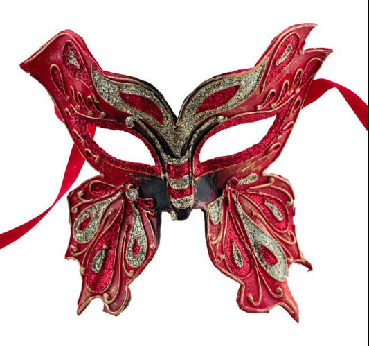 Masque Colombine Farfella Papillon Rouge – Artisanat Authentique de Venise
