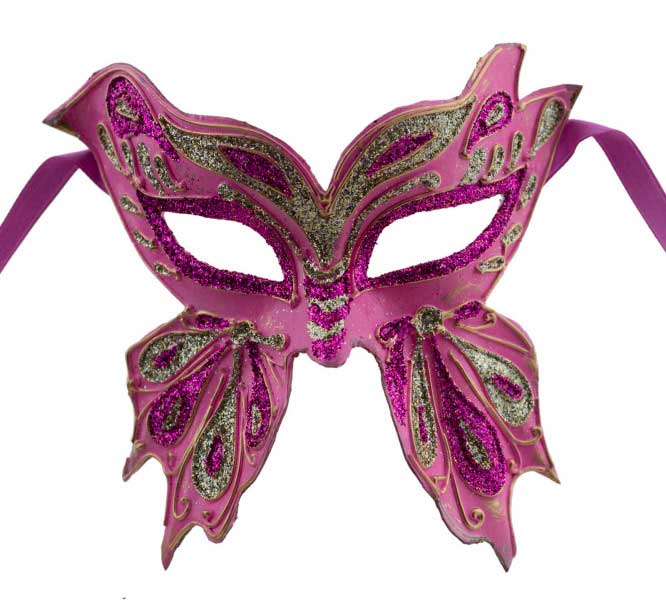 Masque Colombine Farfella Papillon Rose et Doré – Artisanat Authentique de Venise
