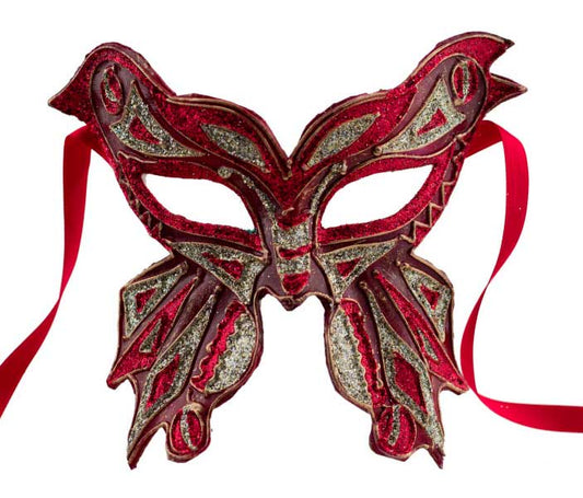 Masque Colombine Farfella Papillon Rouge et Doré – Artisanat Authentique de Venise