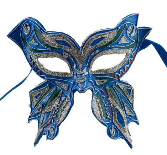 Masque Colombine Farfella Papillon Bleu et Vert – Artisanat Authentique de Venise