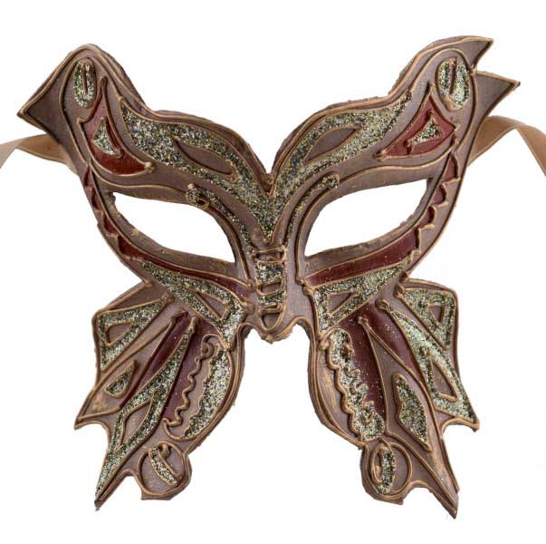 Masque Colombine Farfella Papillon Beige et Marron – Artisanat Authentique de Venise