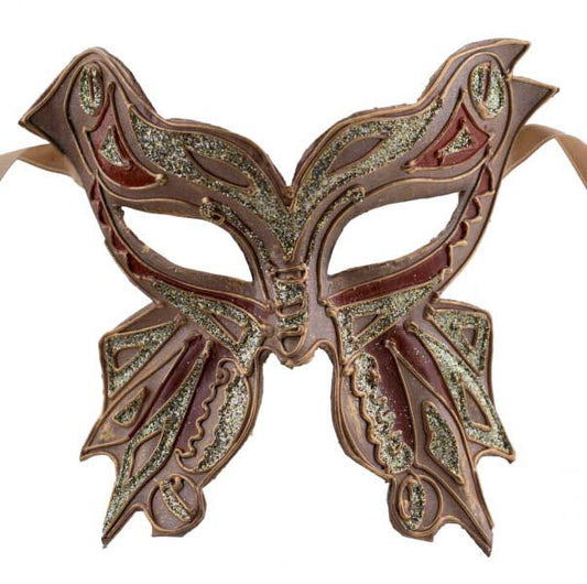 Masque Colombine Farfella Papillon Beige et Marron – Artisanat Authentique de Venise