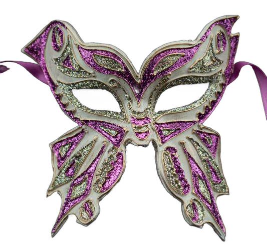 Masque Colombine Farfella Papillon Violet – Artisanat Authentique de Venise