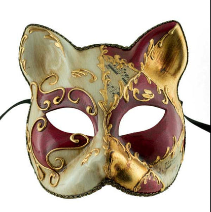 Masque Chat Gatto Rouge et Doré Lully Musica – Artisanat Authentique de Venise