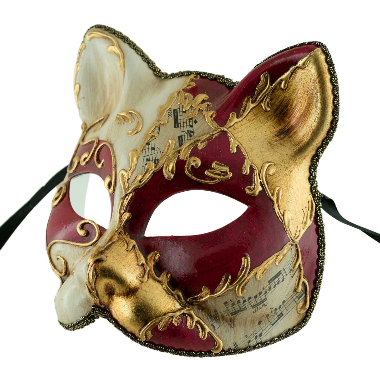 Masque Chat Gatto Rouge et Doré Lully Musica – Artisanat Authentique de Venise