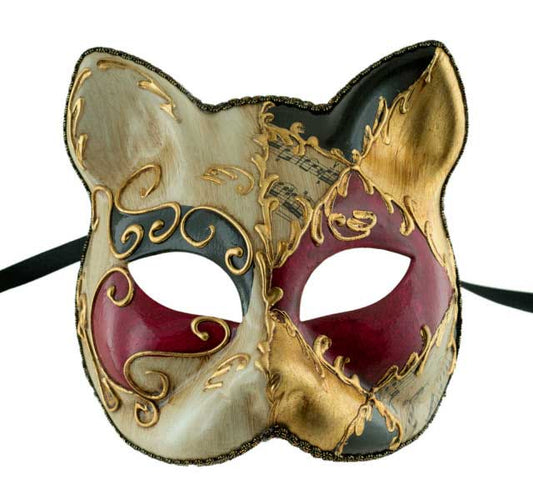Masque Chat Gatto de Venise Noir et Rouge – Artisanat Authentique de Venise