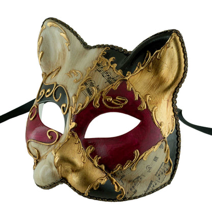 Masque Chat Gatto de Venise Noir et Rouge – Artisanat Authentique de Venise