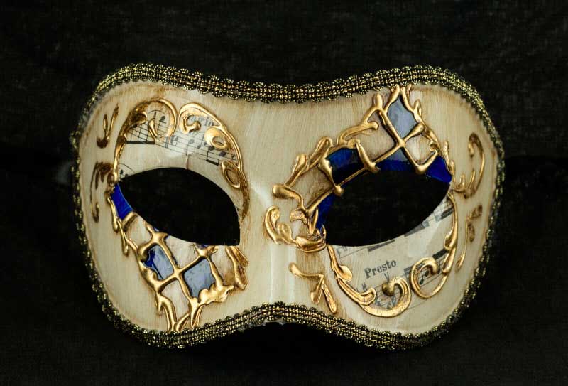 Masque Colombine Mosaïque Bleu Doré Musica – Artisanat Authentique de Venise