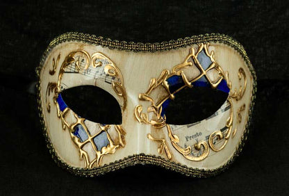 Masque Colombine Mosaïque Bleu Doré Musica – Artisanat Authentique de Venise