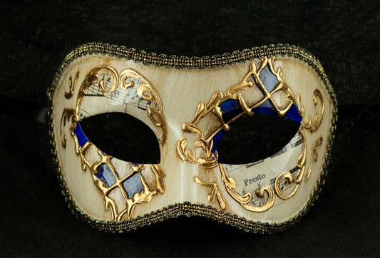 Masque Colombine Mosaïque Bleu Doré Musica – Artisanat Authentique de Venise