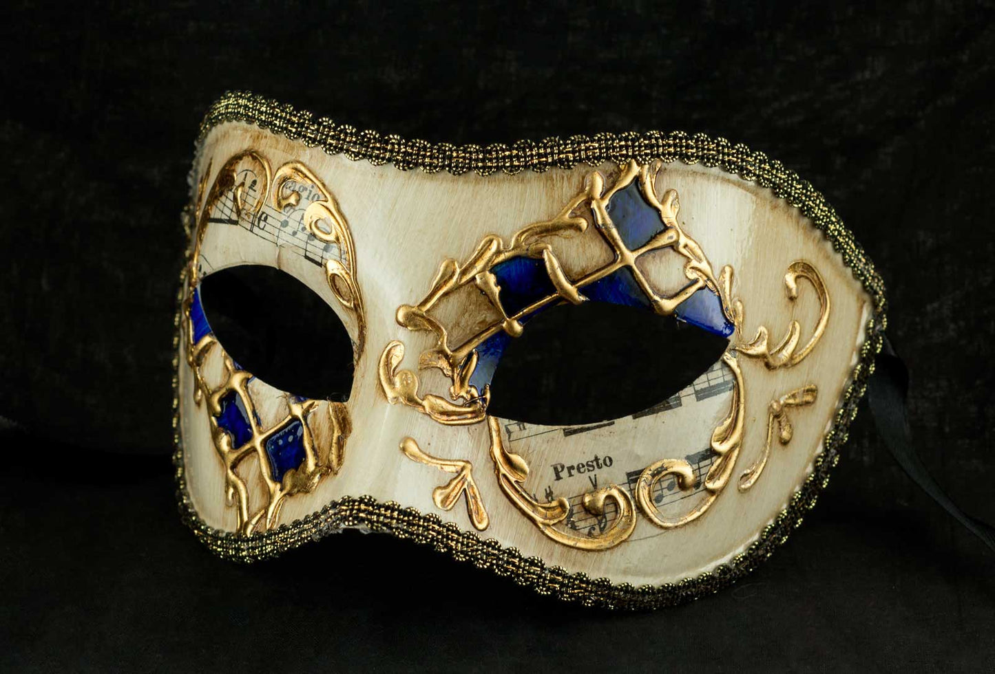 Masque Colombine Mosaïque Bleu Doré Musica – Artisanat Authentique de Venise