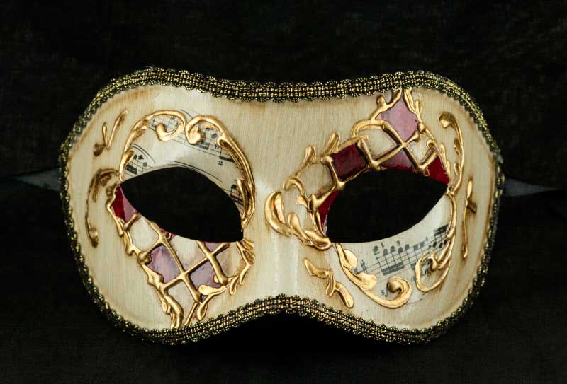 Masque Colombine Mosaïque Rouge et Doré Musica – Artisanat Authentique de Venise