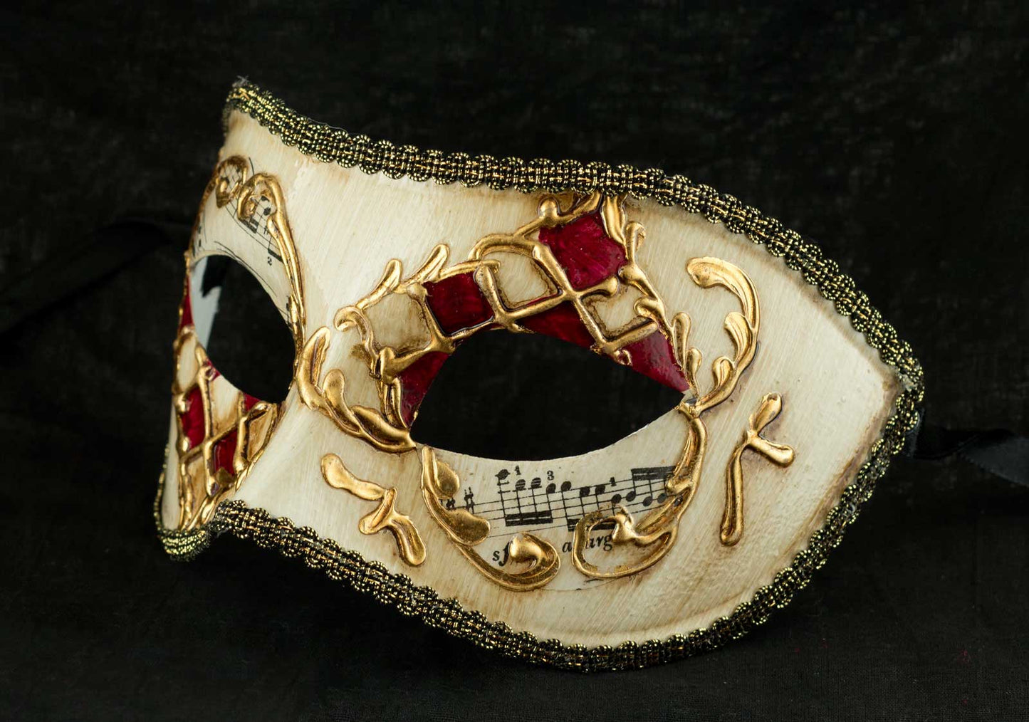 Masque Colombine Mosaïque Rouge et Doré Musica – Artisanat Authentique de Venise