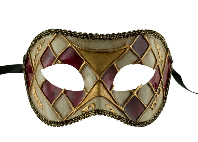 Masque Colombine Losange Bordeaux et Doré – Artisanat Authentique de Venise