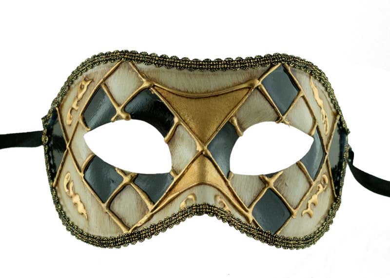 Masque Colombine Losange Noir et Doré – Artisanat Authentique de Venise