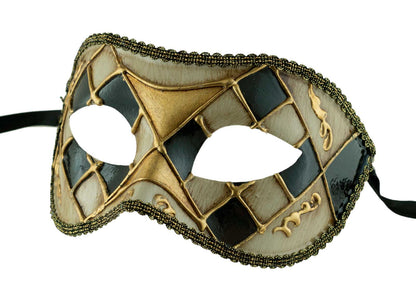 Masque Colombine Losange Noir et Doré – Artisanat Authentique de Venise