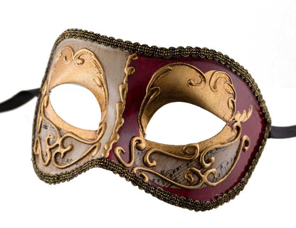 Masque Colombine Rouge Doré – Artisanat Authentique de Venise