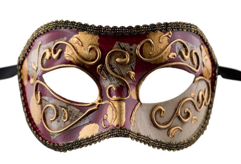 Masque Colombine Musica Rouge et Doré – Artisanat Authentique de Venise