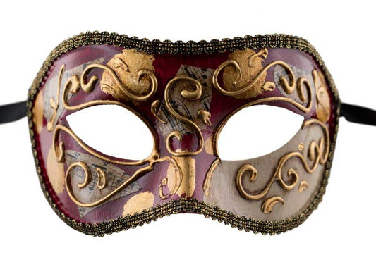 Masque Colombine Musica Rouge et Doré – Artisanat Authentique de Venise