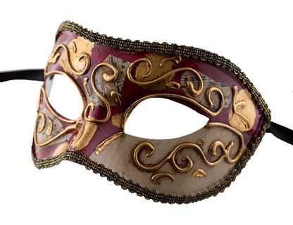 Masque Colombine Musica Rouge et Doré – Artisanat Authentique de Venise