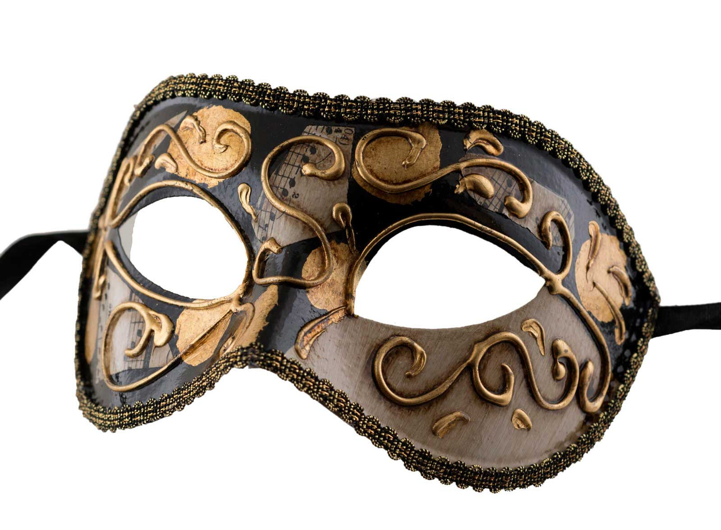 Masque Colombine Doré Noir Musica – Artisanat Authentique de Venise