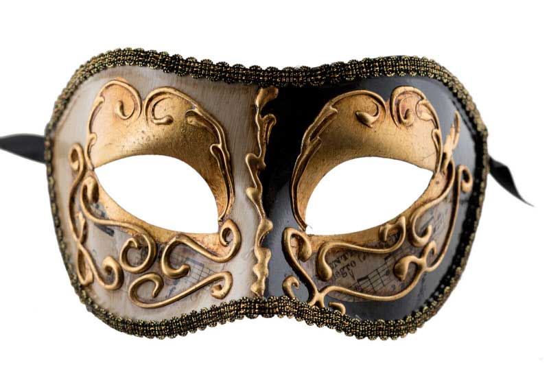 Masque Colombine Doré et Noir Musica – Artisanat Authentique de Venise