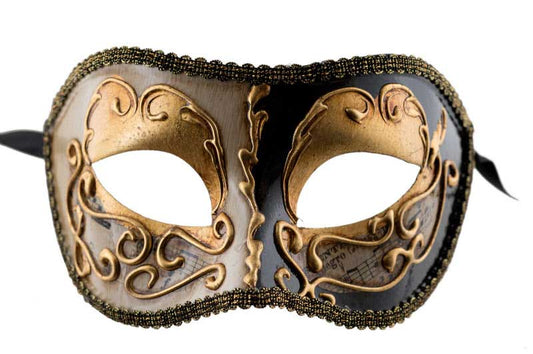 Masque Colombine Doré et Noir Musica – Artisanat Authentique de Venise