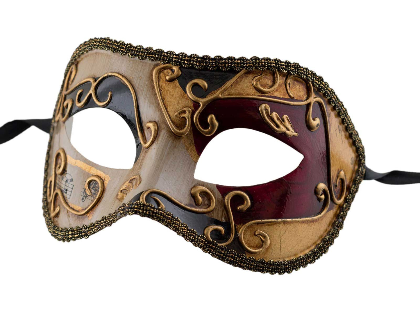 Masque Colombine Rouge, Doré et Noir – Artisanat Authentique de Venise