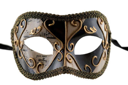 Masque Colombine Losange Noir Doré Musica – Artisanat Authentique de Venise
