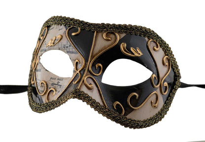 Masque Colombine Losange Noir Doré Musica – Artisanat Authentique de Venise