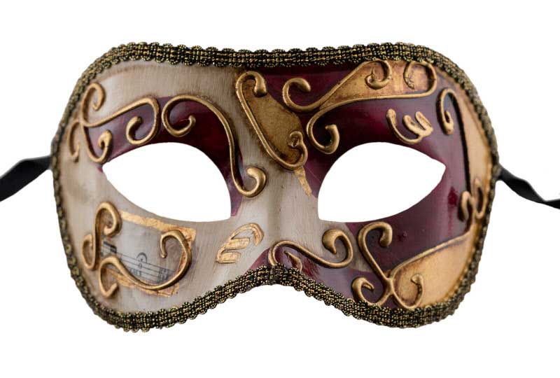 Masque Colombine Rouge et Doré – Artisanat Authentique de Venise