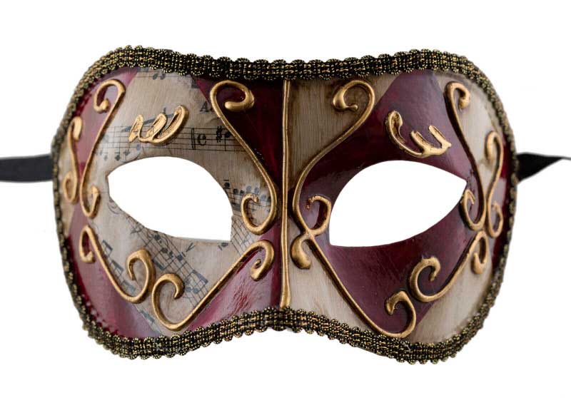 Masque Colombine Losange Rouge et Doré – Artisanat Authentique de Venise