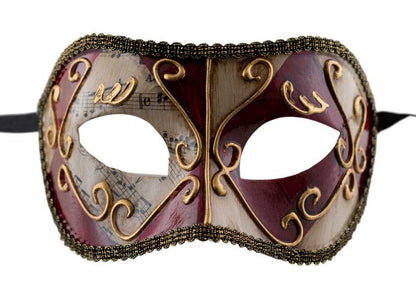 Masque Colombine Losange Rouge et Doré – Artisanat Authentique de Venise