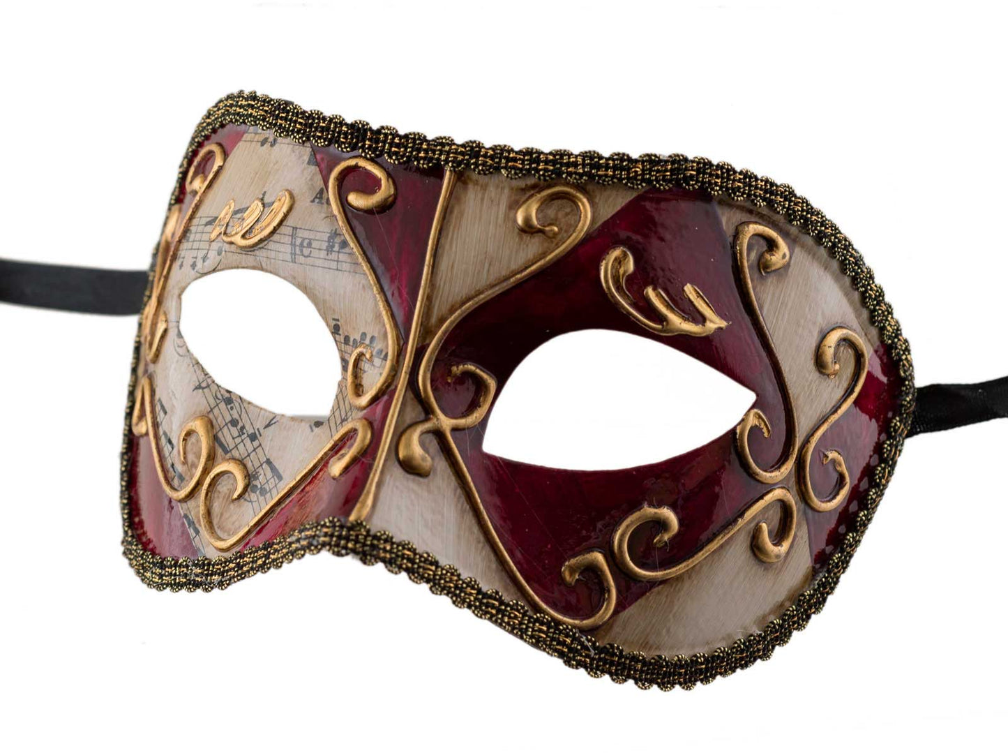 Masque Colombine Losange Rouge et Doré – Artisanat Authentique de Venise