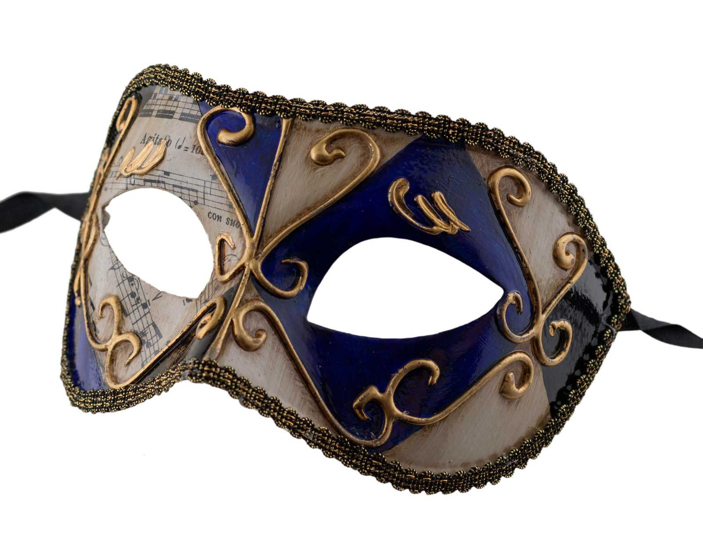 Masque Colombine Musica Bleu et Doré – Artisanat Authentique de Venise