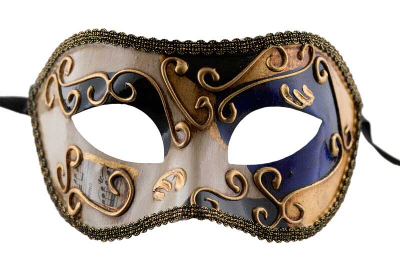 Masque Colombine Noir Bleu et Doré – Artisanat Authentique de Venise