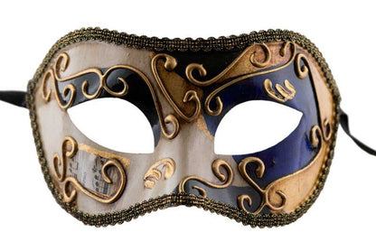 Masque Colombine Noir Bleu et Doré – Artisanat Authentique de Venise