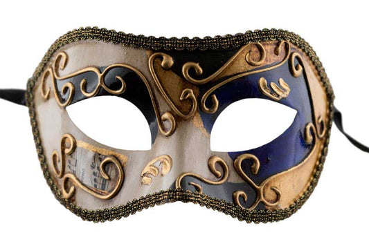 Masque Colombine Noir Bleu et Doré – Artisanat Authentique de Venise