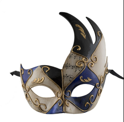 Masque Colombine Cygne Musica Écru, Bleu, Noir et Doré – Artisanat Authentique de Venise