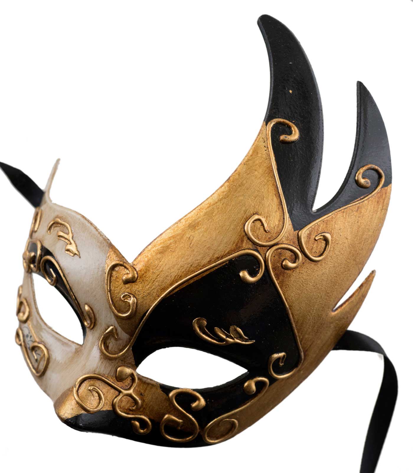 Masque Colombine Cygne Noir et Doré – Artisanat Authentique de Venise