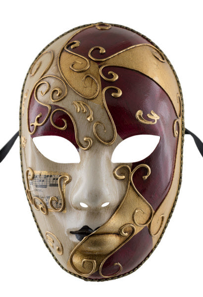 Masque Vénitien Musica Rouge et Doré – Artisanat Authentique de Venise