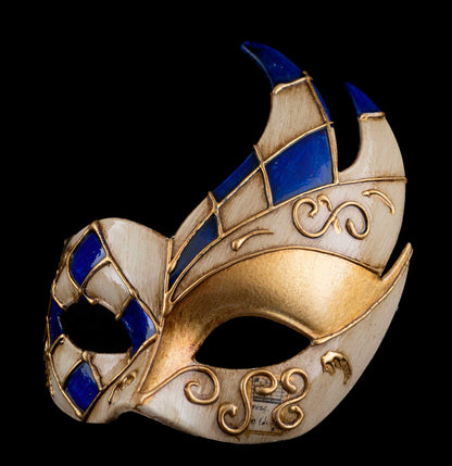 Masque Colombine Cygne Damier Bleu – Artisanat Authentique de Venise
