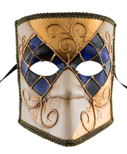 Masque Vénitien Bauta Bleu et Doré – Artisanat Authentique de Venise