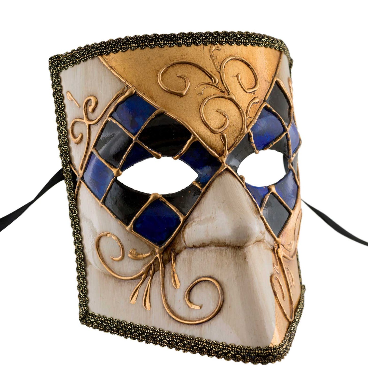 Masque Vénitien Bauta Bleu et Doré – Artisanat Authentique de Venise