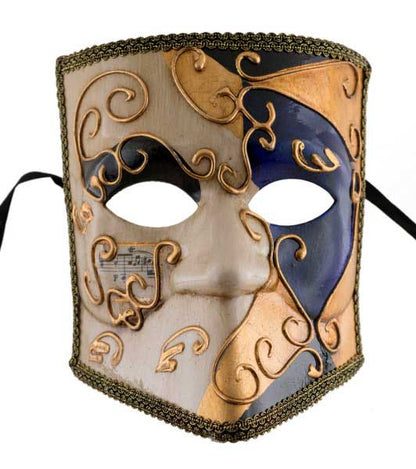 Masque Vénitien Bauta Doré et Bleu – Artisanat Authentique de Venise